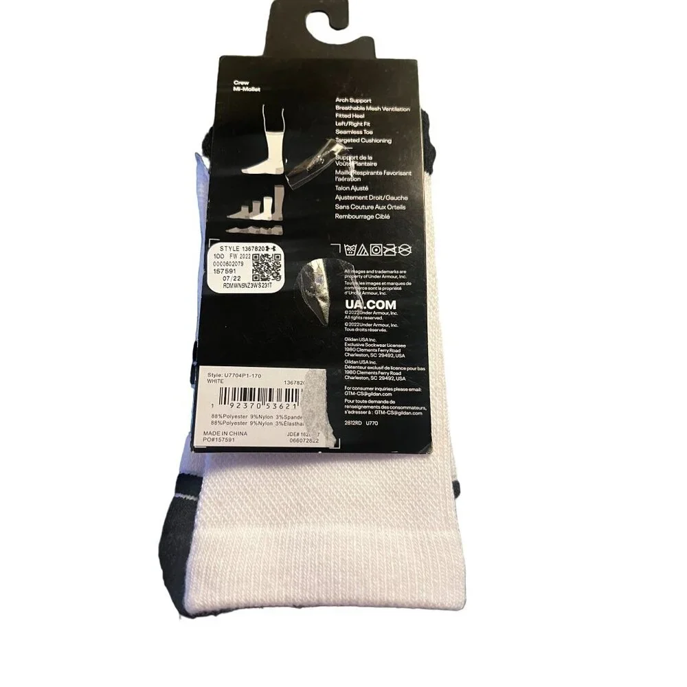 Under Armour UA Team Cushioned‎ Crew Socks 7-8.5 Men/6-10 Women